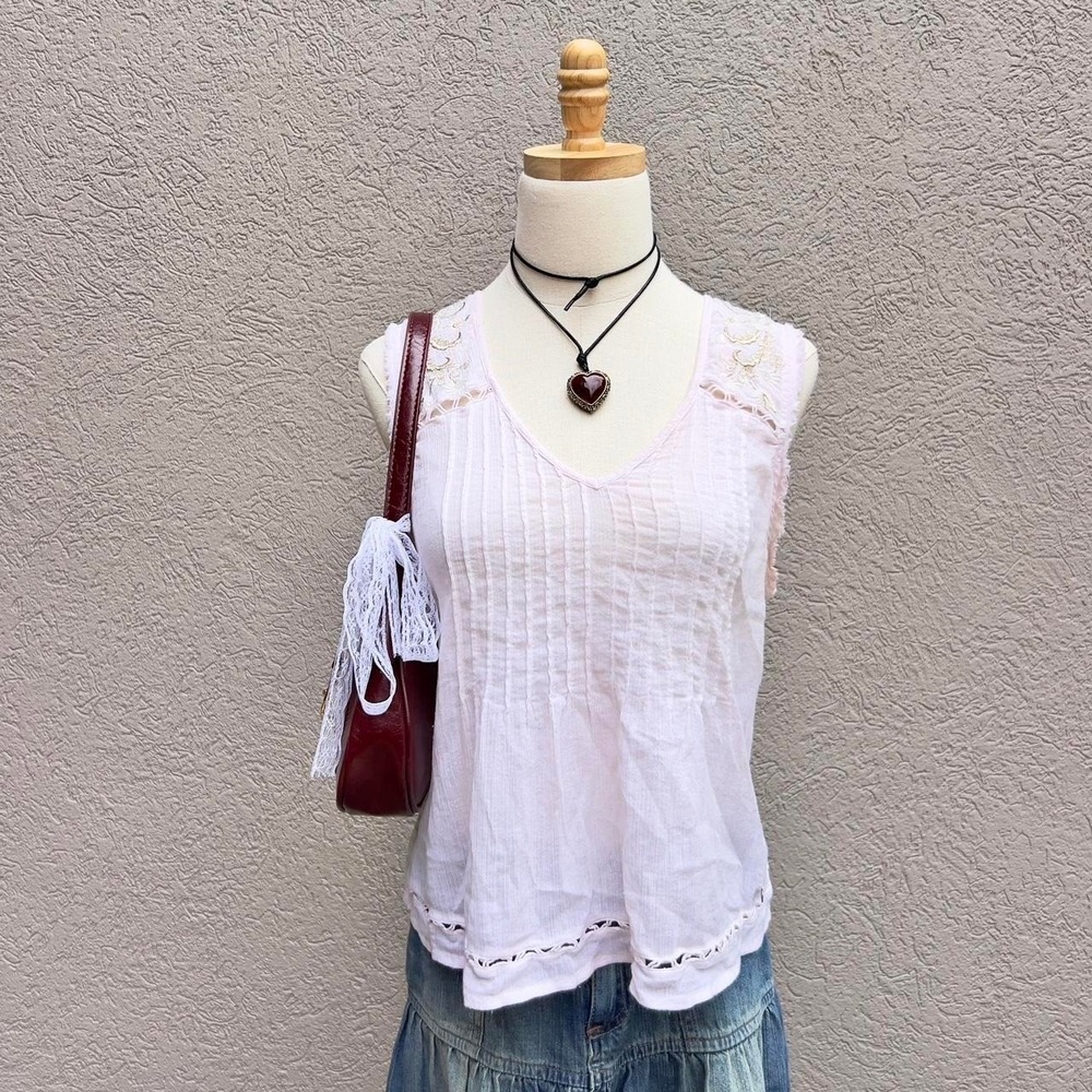 Vintage Y2K Abercrombie & Fitch Pink Boho Tank Top Preppy Festival Size Medium